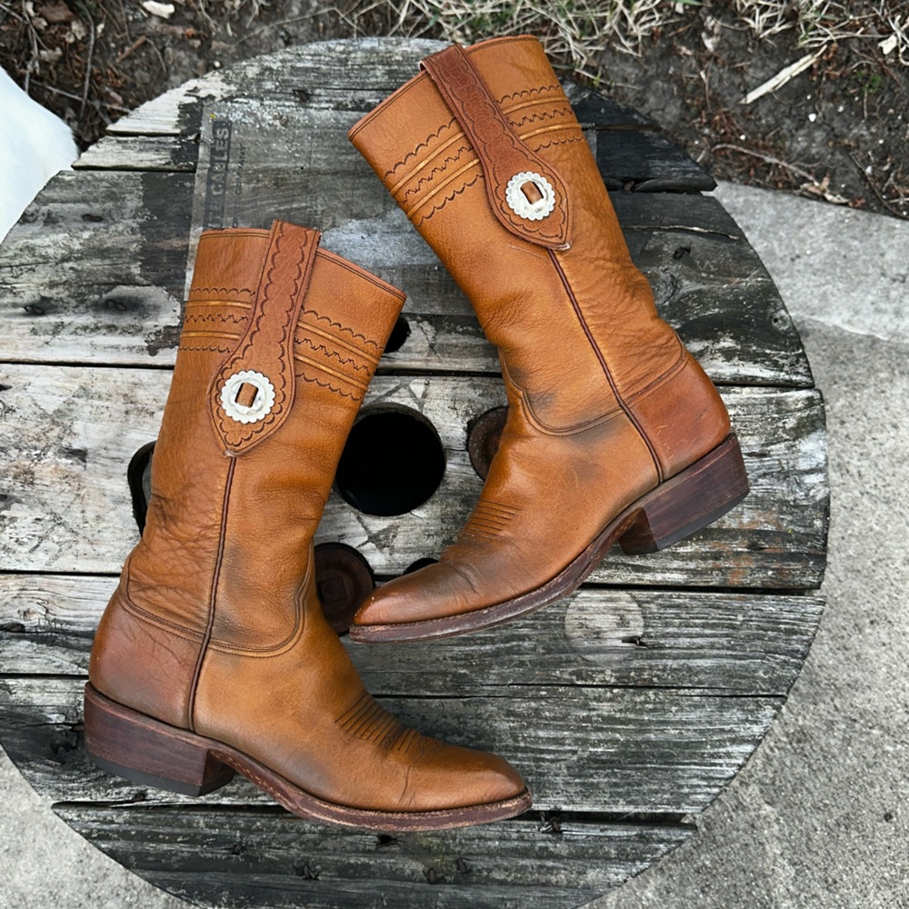 Vintage Lucchese Concho Cowboy Boots Women’s 9 Men’s 7 Western Patina Tobacco - Picture 6 of 13